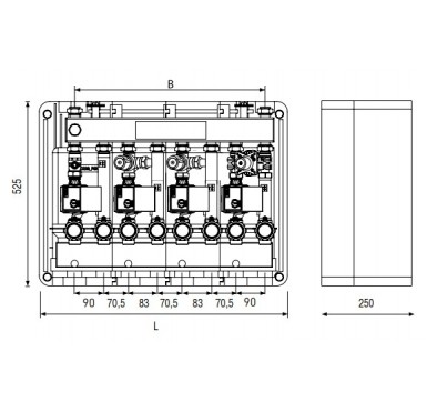 Распределительный коллектор Elsen SMARTBOX 2.0 Dn 20 с гидрострелкой 3 контура с крепежом и теплоизоляцией