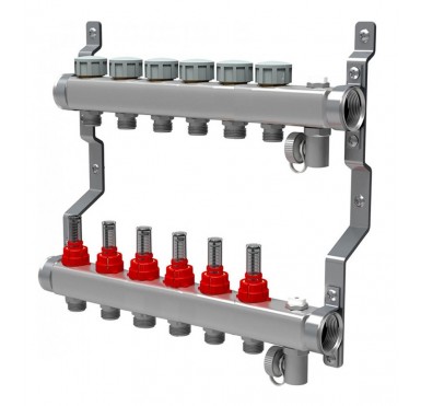 Коллектор распределительный Royal Thermo 1 на 6 контуров, с расходомерами RTE 52.106"