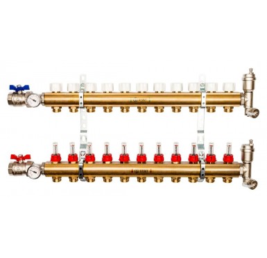 Коллектор распределительный STOUT из латуни с расходомерами 11 выходов SMB 0473 000011
