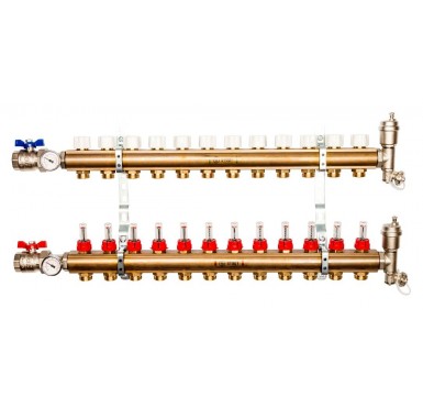 Коллектор распределительный STOUT из латуни с расходомерами 12 выходов SMB 0473 000012