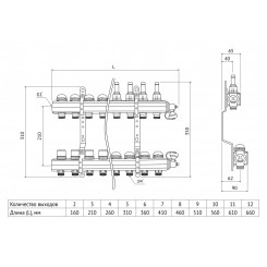 Коллектор распределительный Uni-Fitt 1 12 выходов, с расходомерами и термостатическими вентилями 440E4312"