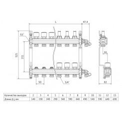 Коллектор распределительный Uni-Fitt 1 12 выходов, с регулировочными и термостатическими вентилями 451I4312"