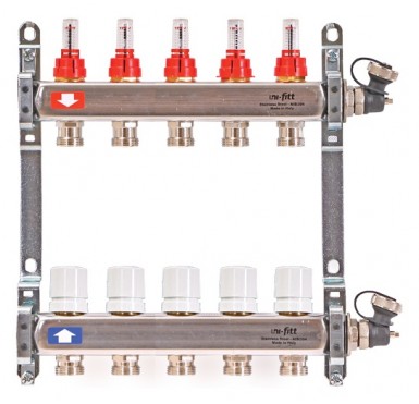 Коллектор распределительный Uni-Fitt 1 5 выходов, с расходомерами и термостатическими вентилями 450I4305"