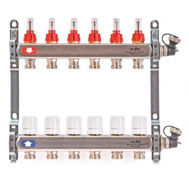 Коллектор распределительный Uni-Fitt 1 6 выходов, с расходомерами и термостатическими вентилями 450I4306"