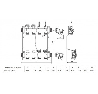 Коллектор распределительный Uni-Fitt Н 1 12 выходов, с регулировочными и термостатическими вентилями 456W4312"