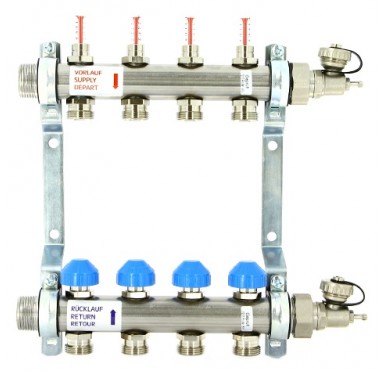 Коллектор распределительный Uni-Fitt Н 1 4 выхода, с расходомерами и термостатическими вентилями 455W4304"