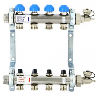 Коллектор распределительный Uni-Fitt Н 1 4 выхода с регулировочными и термостатическими вентилями 456W4304"