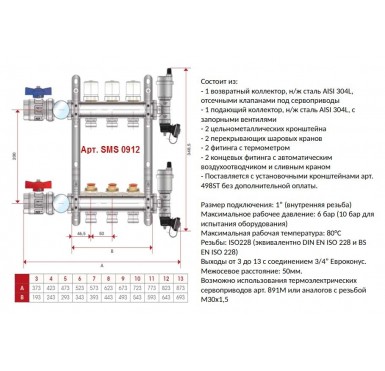 Коллектор STOUT из нержавеющей стали без расходомеров в сборе 4 выхода SMS 0912 000004