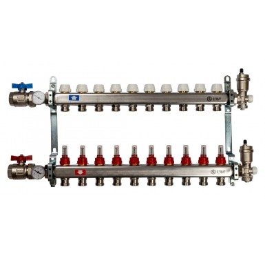 Коллектор STOUT из нержавеющей стали с расходомерами в сборе 11 выходов SMS 0907 000011