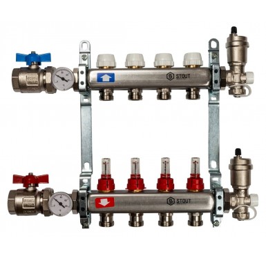 Коллектор STOUT из нержавеющей стали с расходомерами в сборе 4 выхода SMS 0907 000004