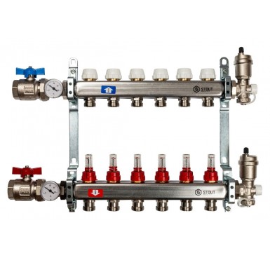 Коллектор STOUT из нержавеющей стали с расходомерами в сборе 6 выходов SMS 0907 000006