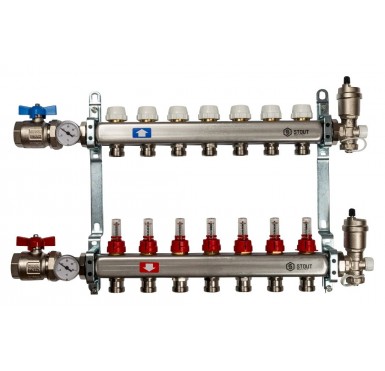 Коллектор STOUT из нержавеющей стали с расходомерами в сборе 7 выходов SMS 0907 000007