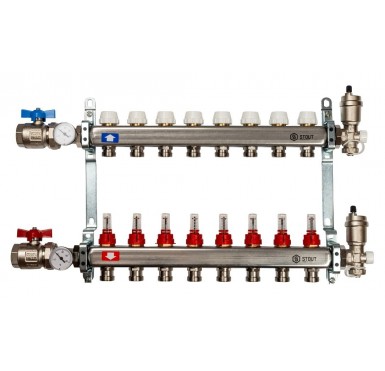 Коллектор STOUT из нержавеющей стали с расходомерами в сборе 8 выходов SMS 0907 000008