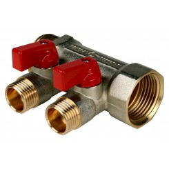 Коллектор STOUT с шаровыми кранами 1, 2 отвода 1/2 (красные ручки) SMB 6200 011202""