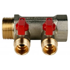 Коллектор STOUT с шаровыми кранами 1, 2 отвода 1/2 (красные ручки) SMB 6200 011202""