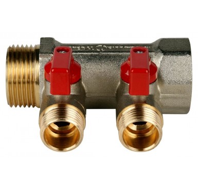 Коллектор STOUT с шаровыми кранами 1, 2 отвода 1/2 (красные ручки) SMB 6200 011202""