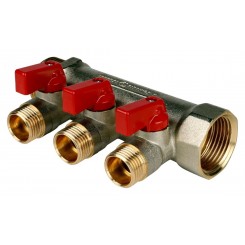Коллектор STOUT с шаровыми кранами 1, 3 отвода 1/2 (красные ручки) SMB 6200 011203""