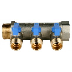 Коллектор STOUT с шаровыми кранами 1, 3 отвода 1/2 (синие ручки) SMB 6201 011203""