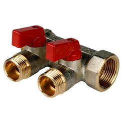 Коллектор STOUT с шаровыми кранами 3/4, 2 отвода 1/2 (красные ручки)  SMB 6200 341202""