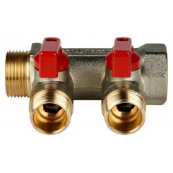 Коллектор STOUT с шаровыми кранами 3/4, 2 отвода 1/2 (красные ручки)  SMB 6200 341202""