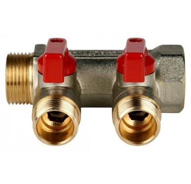 Коллектор STOUT с шаровыми кранами 3/4, 2 отвода 1/2 (красные ручки)  SMB 6200 341202""