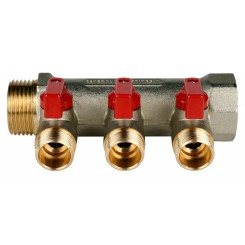 Коллектор STOUT с шаровыми кранами 3/4, 3 отвода 1/2 (красные ручки) SMB 6200 341203""