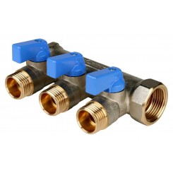 Коллектор STOUT с шаровыми кранами 3/4, 3 отвода 1/2 (синие ручки) SMB 6201 341203""