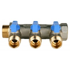 Коллектор STOUT с шаровыми кранами 3/4, 3 отвода 1/2 (синие ручки) SMB 6201 341203""