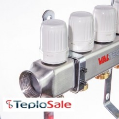 Коллекторный блок Valtec 1" x 3/4", "евроконус" со встроенными расходомерами на 2 контура